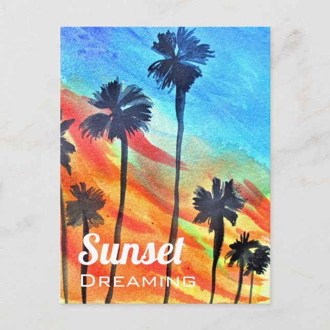 Carte Postale Plage de Sunset Palm Tree art surf (Devant)
