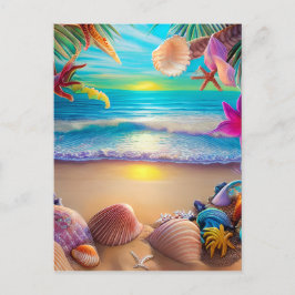 Carte Postale Plage d'imaginaire mystique coucher de soleil avec
