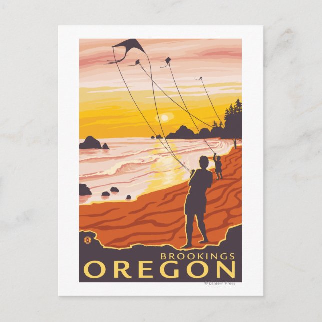 Carte Postale Plage et cerfs-volants - Brookings, Oregon (Devant)