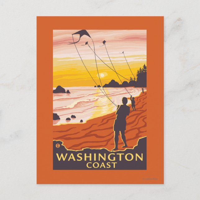 Carte Postale Plage et cerfs-volants - Côte Washington (Devant)