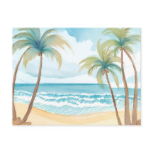 Plage Hawaïenne | Aquarelle Tropicale Arbre Palmie