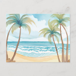 Carte Postale Plage hawaïenne | Aquarelle tropicale des palmiers