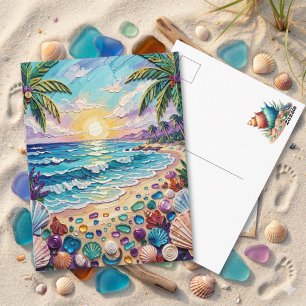 Carte Postale Plage Impasto et verre de mer   Dire bonjour