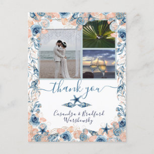 Carte Postale Plage Mariage Coquillage et Merci photo Rose