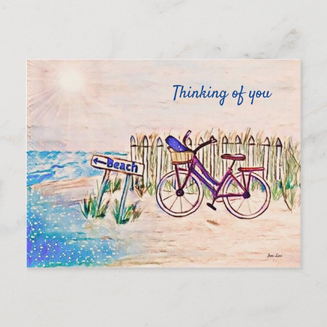 Carte Postale Plage peinture vélo Penser à votre PostCard (Devant)