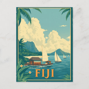 Carte Postale Plage tropicale île Fidji Rétro