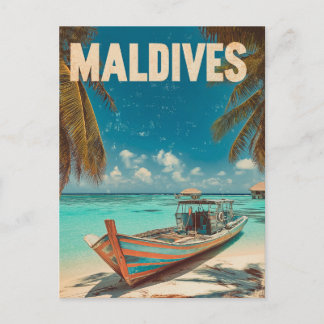 Carte Postale Plage tropicale Vintage des Maldives - Voyage en m