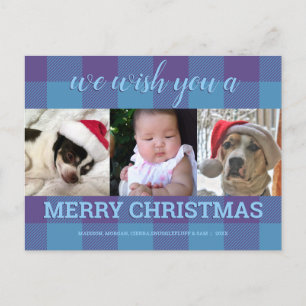 Carte Postale Plaid Blue Purple 3 Photo Collage Noël