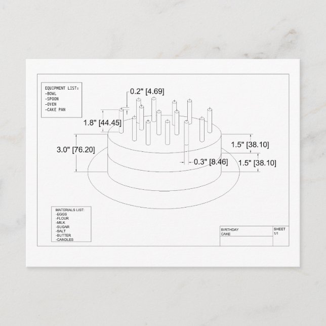 Carte Postale Plan de gâteau d'anniversaire de l'ingénieur (Devant)