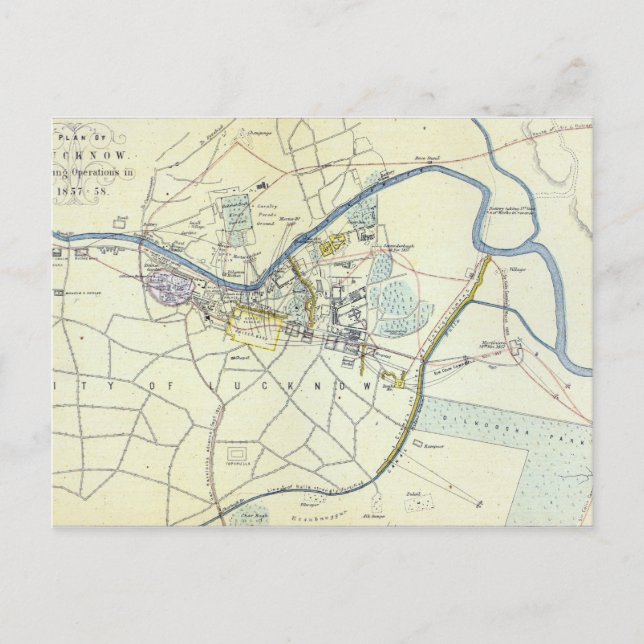 Carte Postale Plan de Lucknow montrant les opérations (Devant)