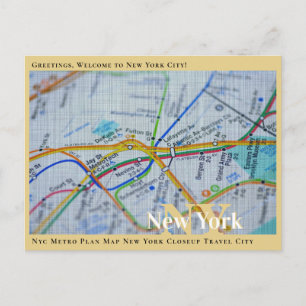 Carte Postale Plan du métro Nyc New York Closeup Travel City 