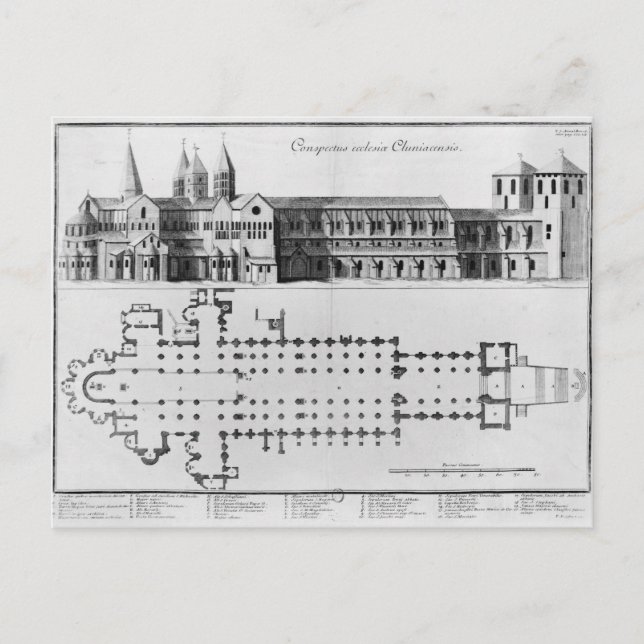 Carte Postale Plan et élévation de l'abbaye de Cluny (Devant)