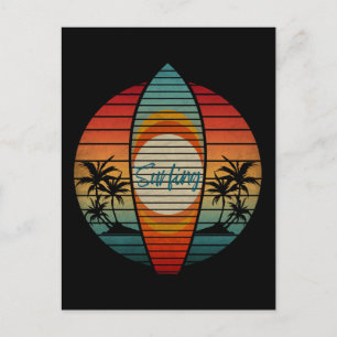 CARTE POSTALE PLANCHE DE SURF PLAGE COUCHER DE SOLEIL ÉTÉ
