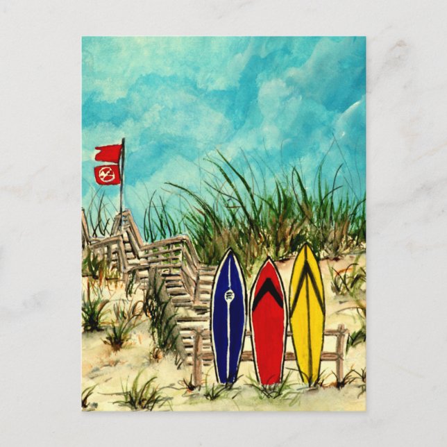 Carte Postale planche de surf surf art rouge jaune et bleu (Devant)