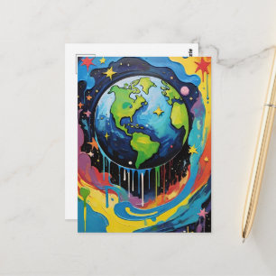Carte Postale Planète Terre goutte de peinture