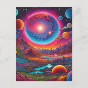 Carte Postale Planètes sauvages art psychédélique