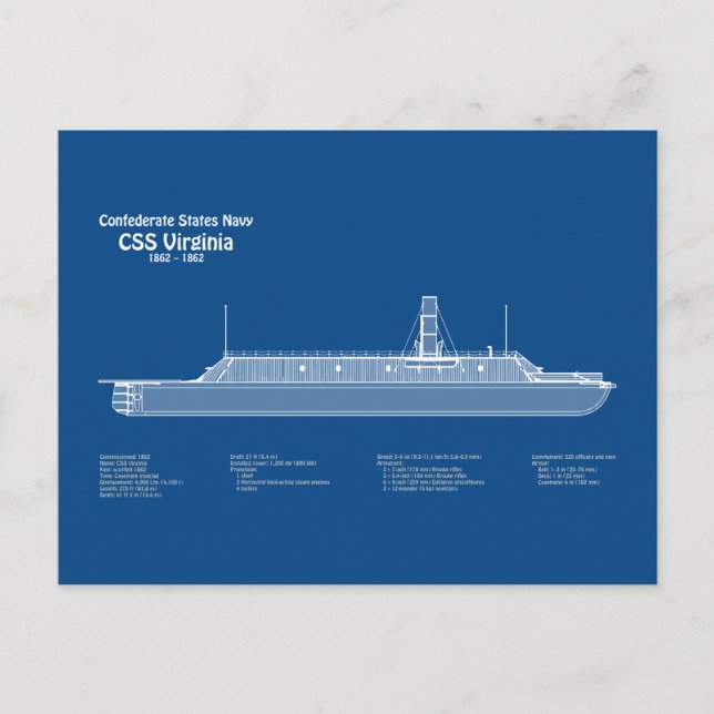 Carte Postale Plans de construction du CSS Virginia ABD (Devant)