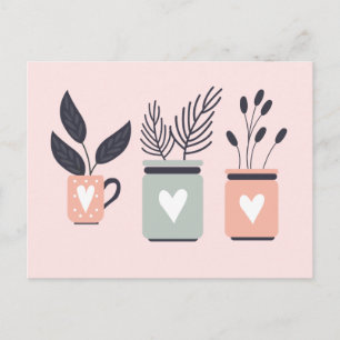 Carte Postale Plantes de pot moderne rose et gris pastel