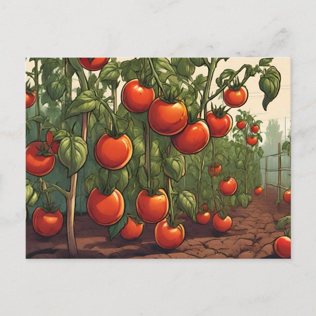 Carte Postale Plantes de tomates avec tomates rouges mûres dans  (Devant)