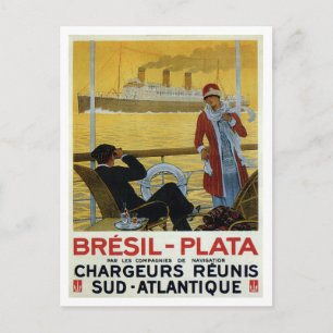 Carte Postale Plaque publicitaire de la ligne océanique vintage 