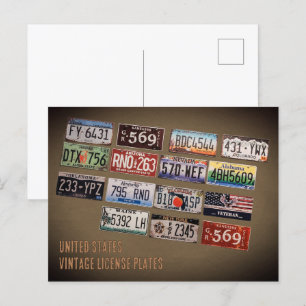 Carte Postale Plaques de licence américaines vintages