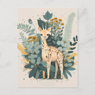 Carte Postale Plaques en papier de girafe à fleurs mignonnes