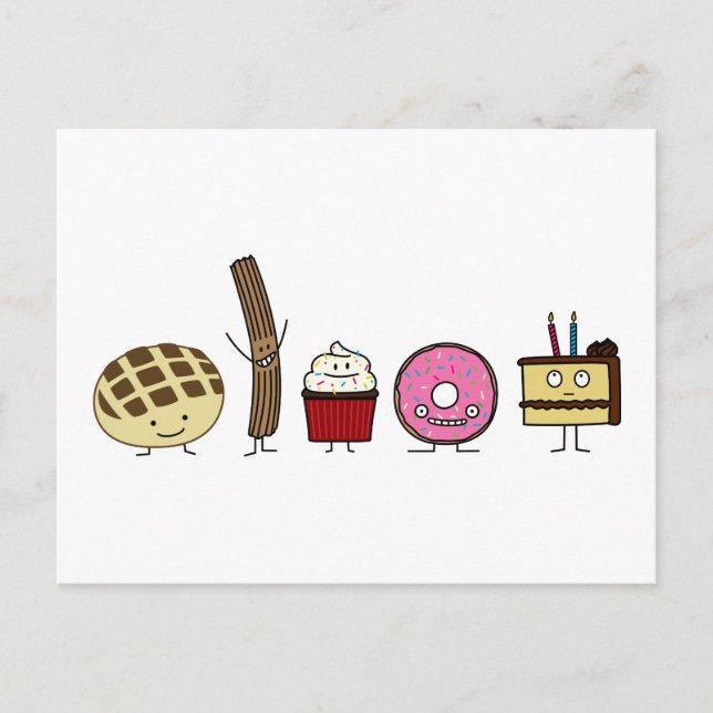 Carte Postale Plat de pain sucré confiture churro beigne gâteau  (Devant)