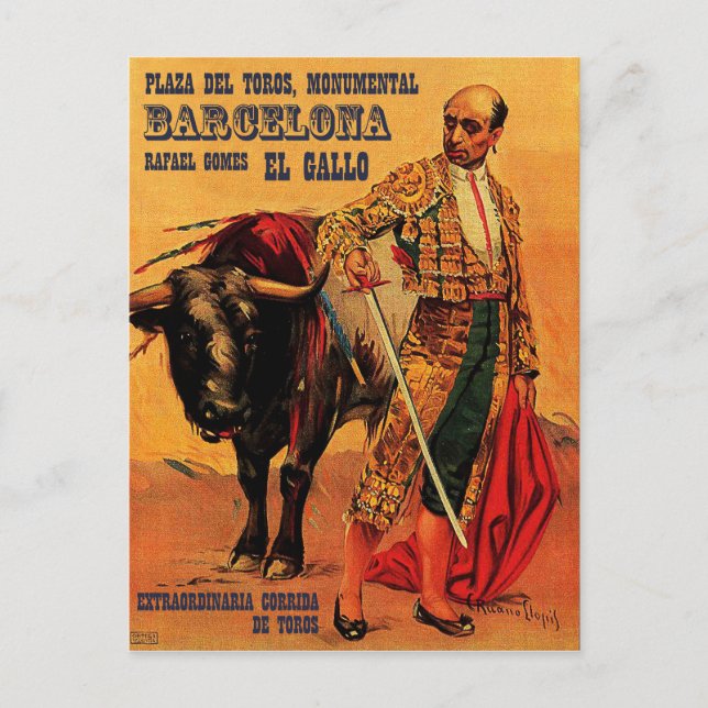 Carte Postale Plaza del toros, torero, Barcelone, vintage (Devant)