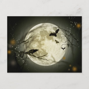Carte Postale Pleine lune avec chauves-souris et corbeau