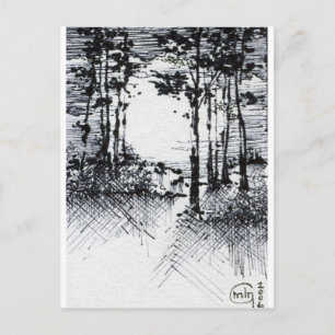 Carte Postale Pleine lune B&W dans le croquis forestier