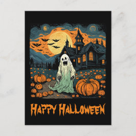 Carte Postale Pleine lune Citrouille Déplaisant Retro Halloween
