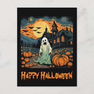 Carte Postale Pleine lune Citrouille Déplaisant Retro Halloween 