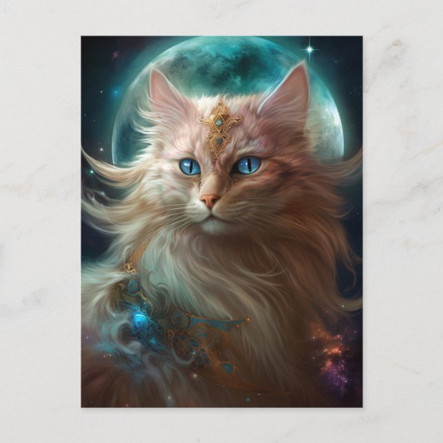 Carte Postale Pleine lune de chat Imaginaire Art (Devant)
