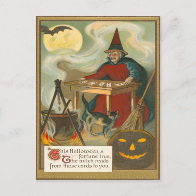 Carte Postale Pleine lune de chauve-souris Tarot sorcière Chat n (Devant)