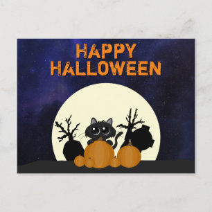 Carte Postale Pleine lune de cimetière des Citrouilles de Chat n
