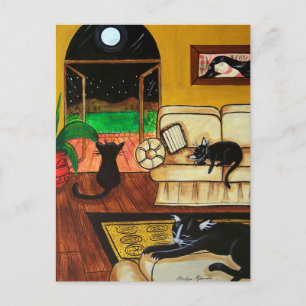 Carte Postale Pleine lune de la Maison des Chats