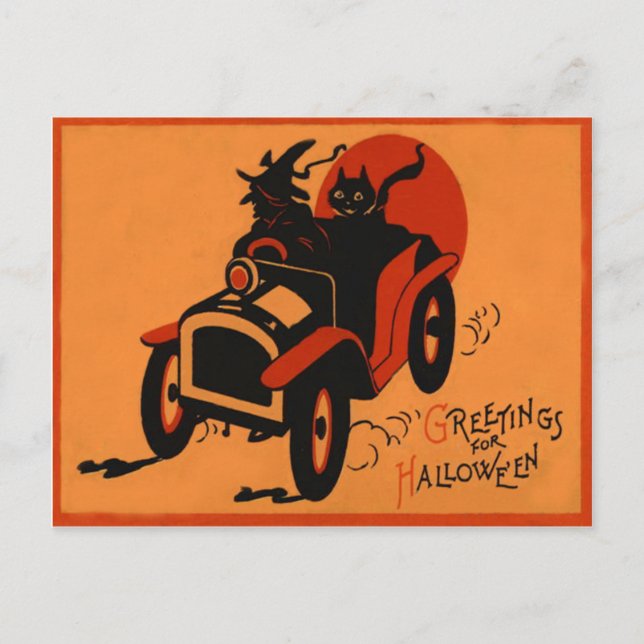 Carte Postale Pleine lune de voiture sorcière noire (Devant)