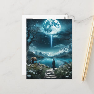 Carte Postale Pleine lune Eléphant et femme