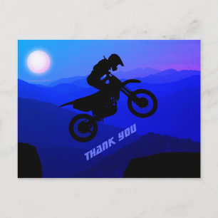 Carte Postale Pleine lune Vélo Dirt Voyage de nuit Motocross Mer