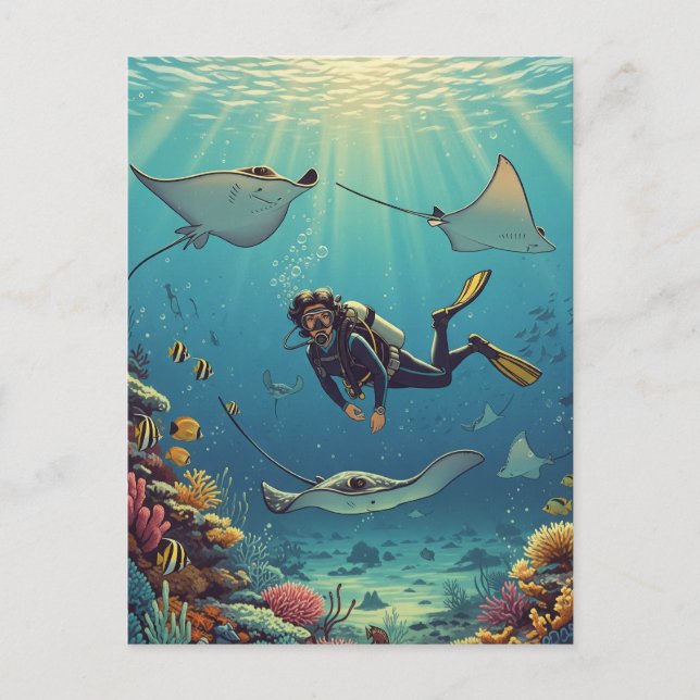 Carte Postale Plongée avec Stingrays (Devant)