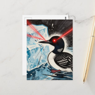 Carte Postale Plongeon en colère et glace qui fond : Art surréal