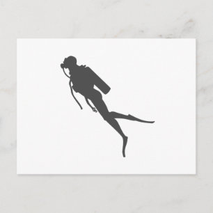Carte Postale Plongeur de plongée en silhouette noire