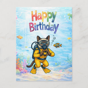 Carte Postale Plongeur Joyeux Anniversaire sous l'eau
