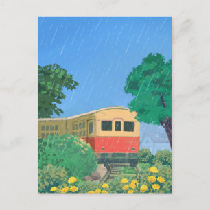 Carte Postale Pluie romantique Anime et train