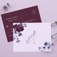 Plum Purple & Indigo Blue Floral Wedding RSVP