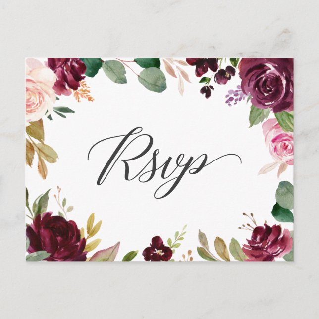 Carte Postale Plum Violet Blush Floral Wedding Réponse RSVP (Devant)