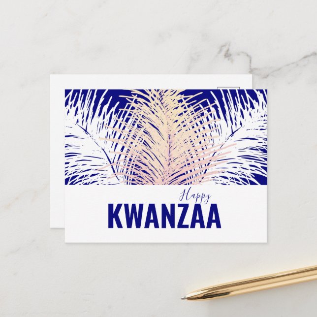 Carte Postale plumes blancs Vacances noires Joyeux Kwanzaa (Devant/Arrière en situation)
