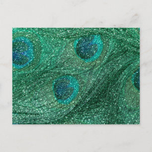 Carte Postale plumes de paon à la parties scintillant verte à la