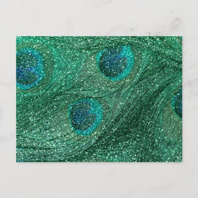 Carte Postale plumes de paon à la parties scintillant verte à la (Devant)