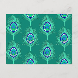 Carte Postale Plumes de paon, Aqua sur Turquoise / Peacock